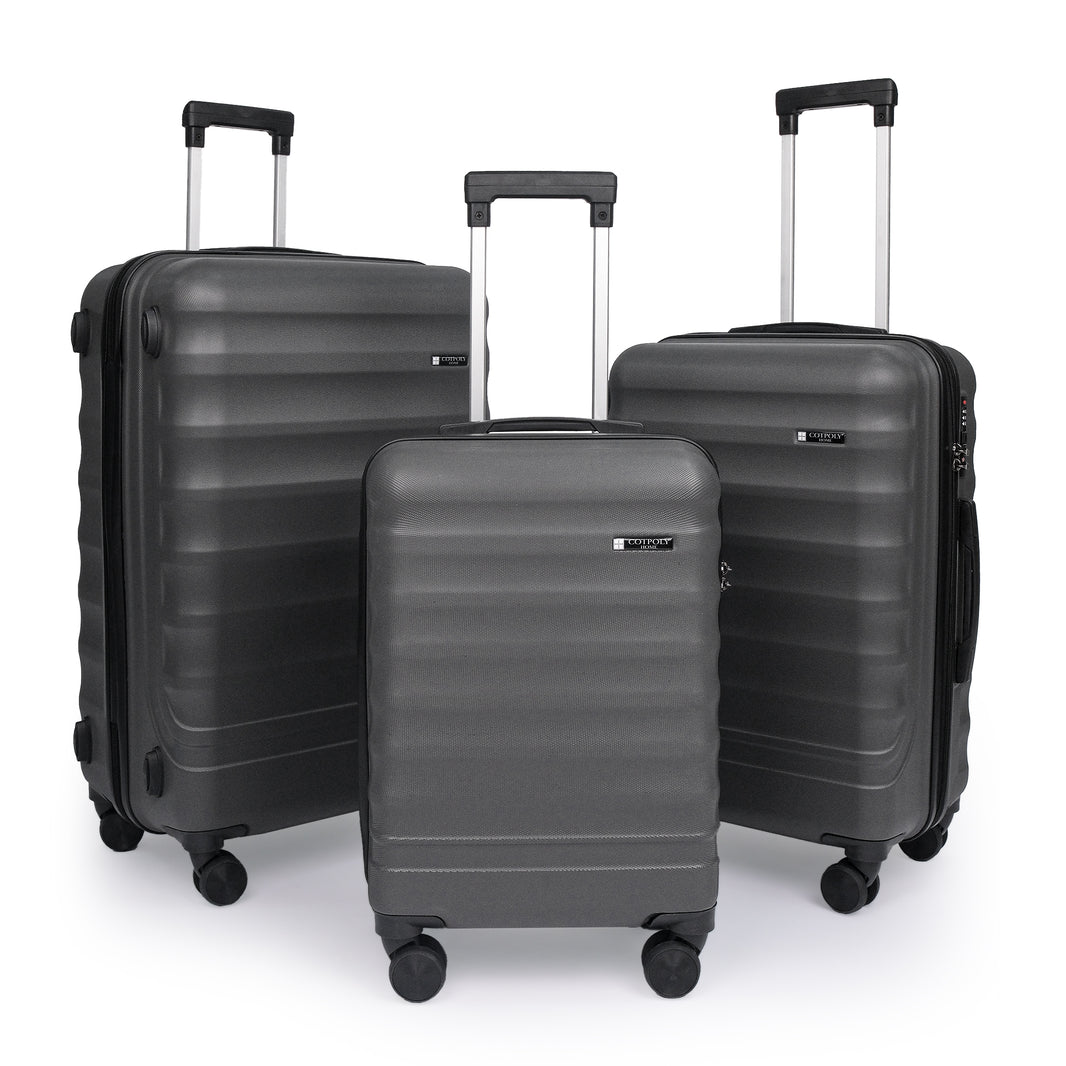 Cotpoly Home Babil 3-teiliges ABS Hartschalenkoffer Set – Handgepäck / Mittelgroß / Groß | TSA-Zahlenschloss | 4 Doppelrollen | Stoßfest & Leicht