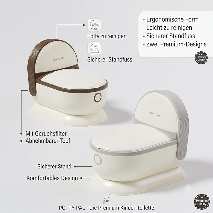 Töpfchen Baby – Realistische Kindertoilette in Toiletten-Optik, Toilettentrainer für Kleinkinder ab 1 Jahr, mit herausnehmbarem Behälter & Spritzschutz, rutschfest, Grau
