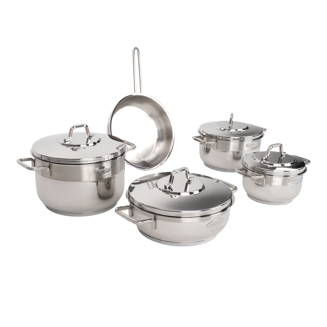 Bonera Sienna 9-teiliges Edelstahl-Topfset – 16 / 20 / 24 cm | Induktionsgeeignet | BPA-frei | PFOA-frei